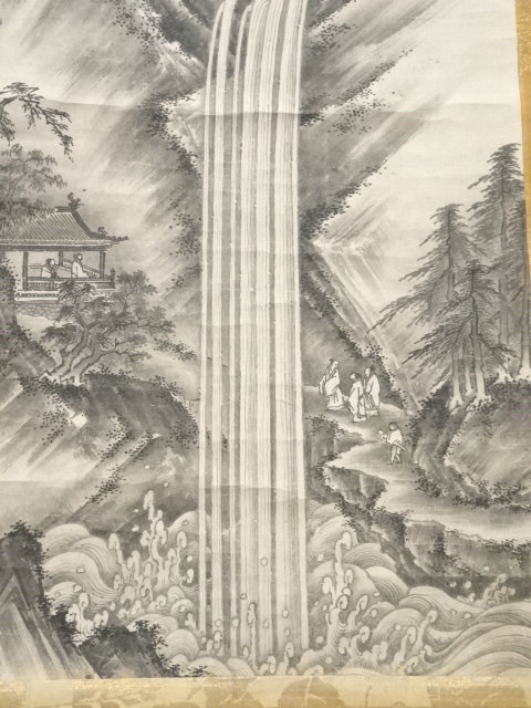 道具 ] - 道具 江戸時代前期頃 狩野派 水墨滝山水 肉筆紙本掛軸（二